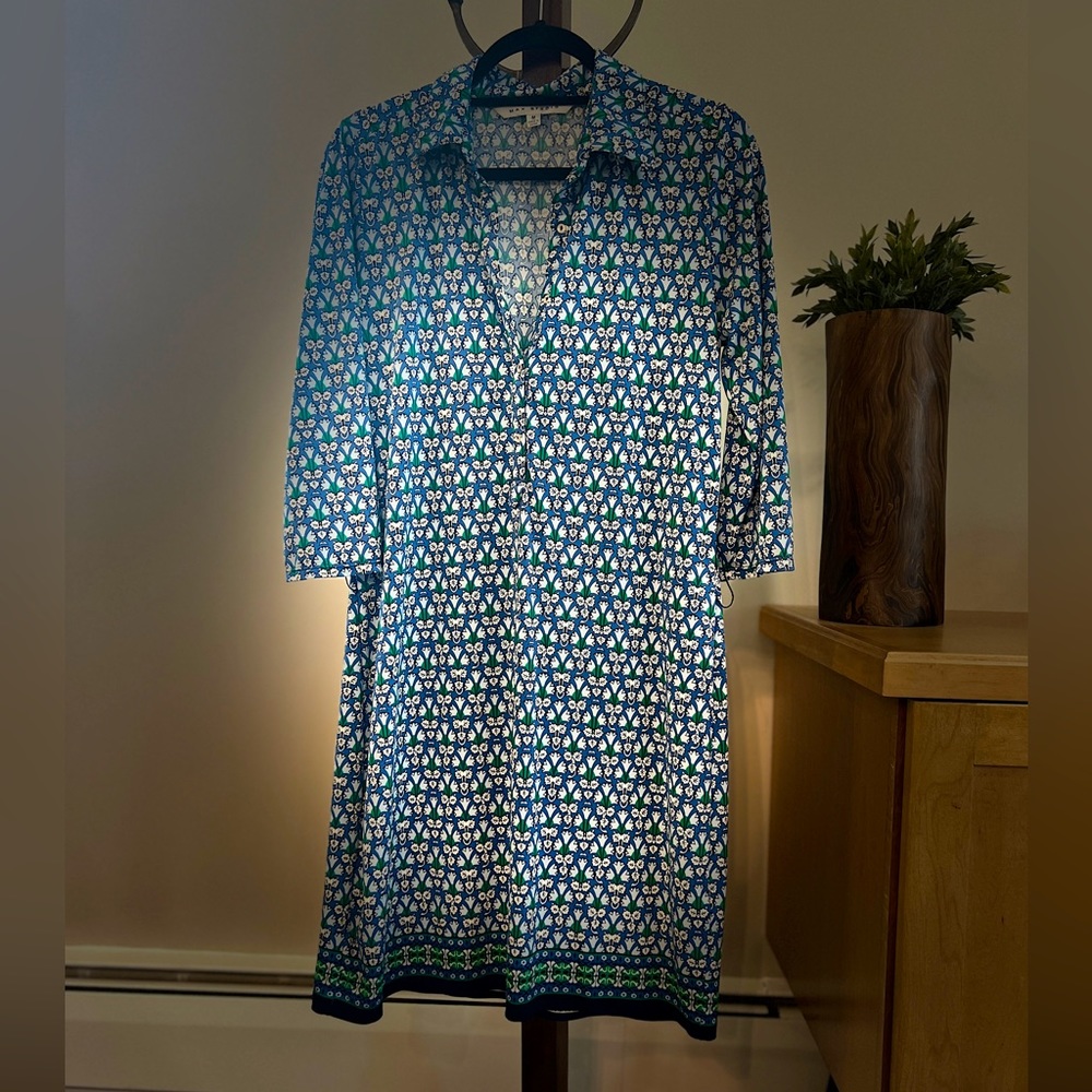 MAX STUDIO Long Sleeve Dress, BLACK, BLUE, and WHITE, Size M